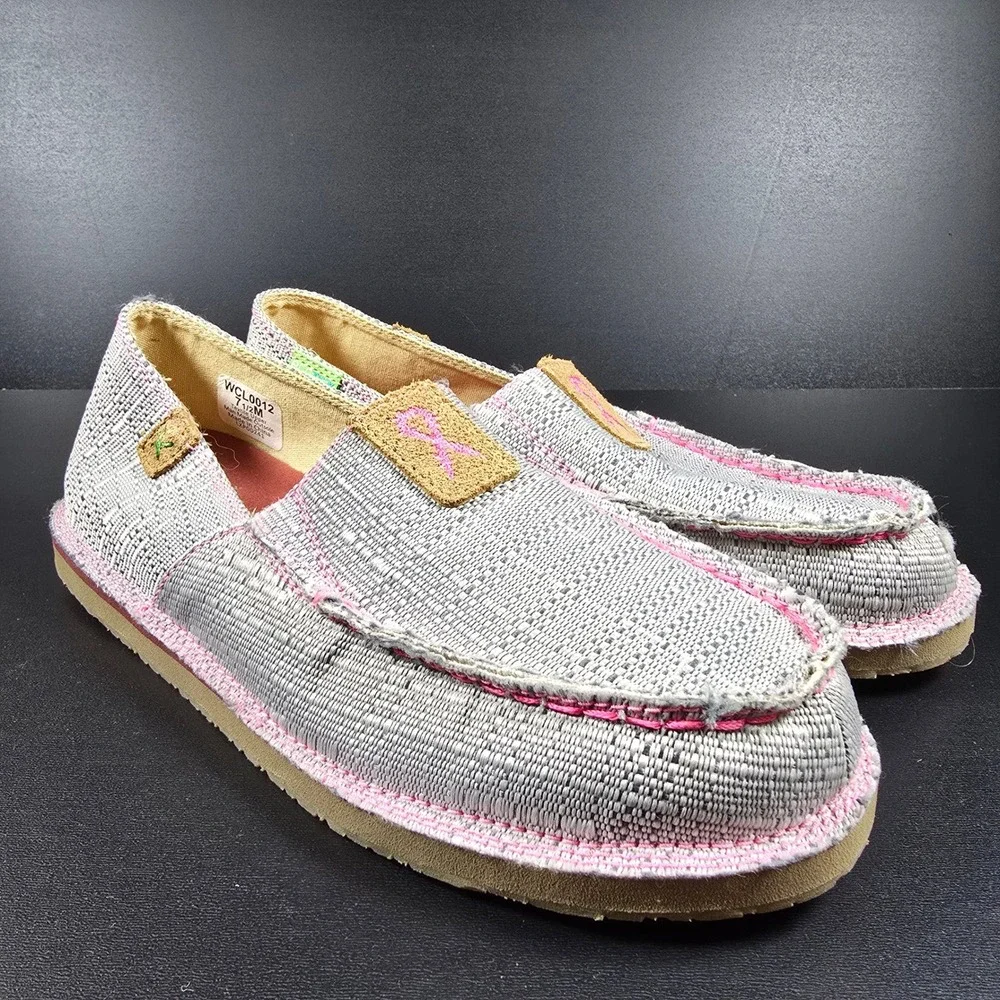 Twisted X WCL0012 Moccasins Womens 7.5 Grey Pink Ribbon ecoTWX Slip On Loafers - Picture 5 of 12
